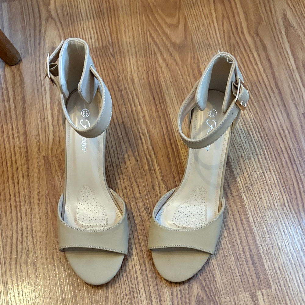 Elegant Beige Ankle Strap Heels
